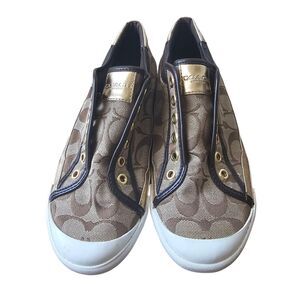 Coach Felix Signature C Canvas Slip-On Sneakers US 9B Gold Brown Low Top